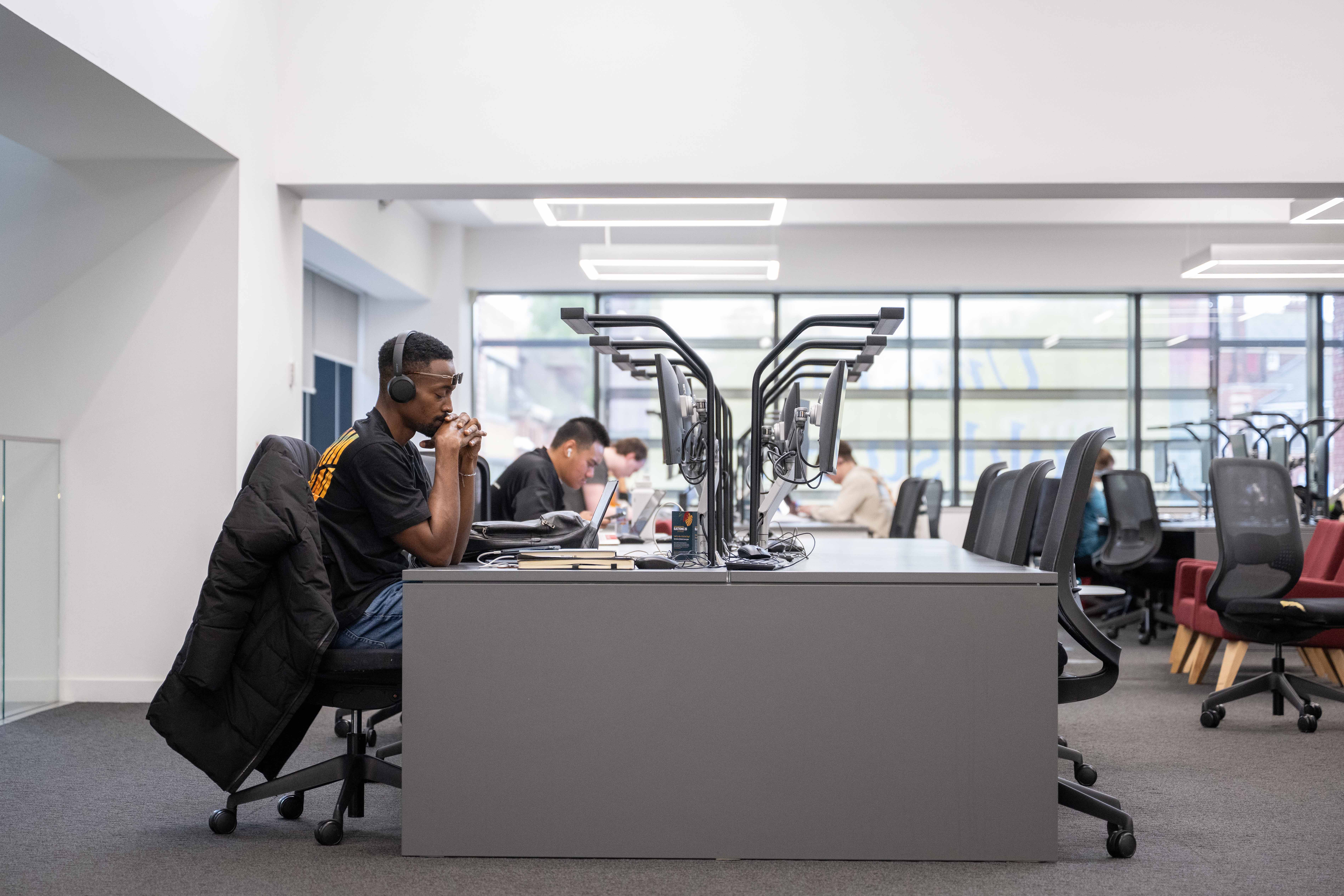 Student at a computer studying