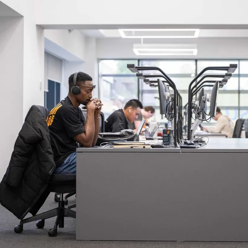 Student at a computer studying